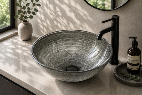 Giovanni Artistic Silver Glass Vessel Bathroom Sink GL009 — SANIKB