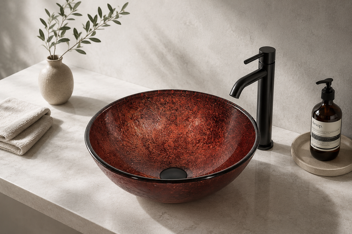Mahogany Moon Glass Vessel Bathroom Sink GL002 — SANIKB