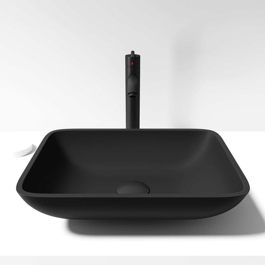 Matte Black Rectangular Glass Vessel Bathroom Sink GL022 — SANIKB