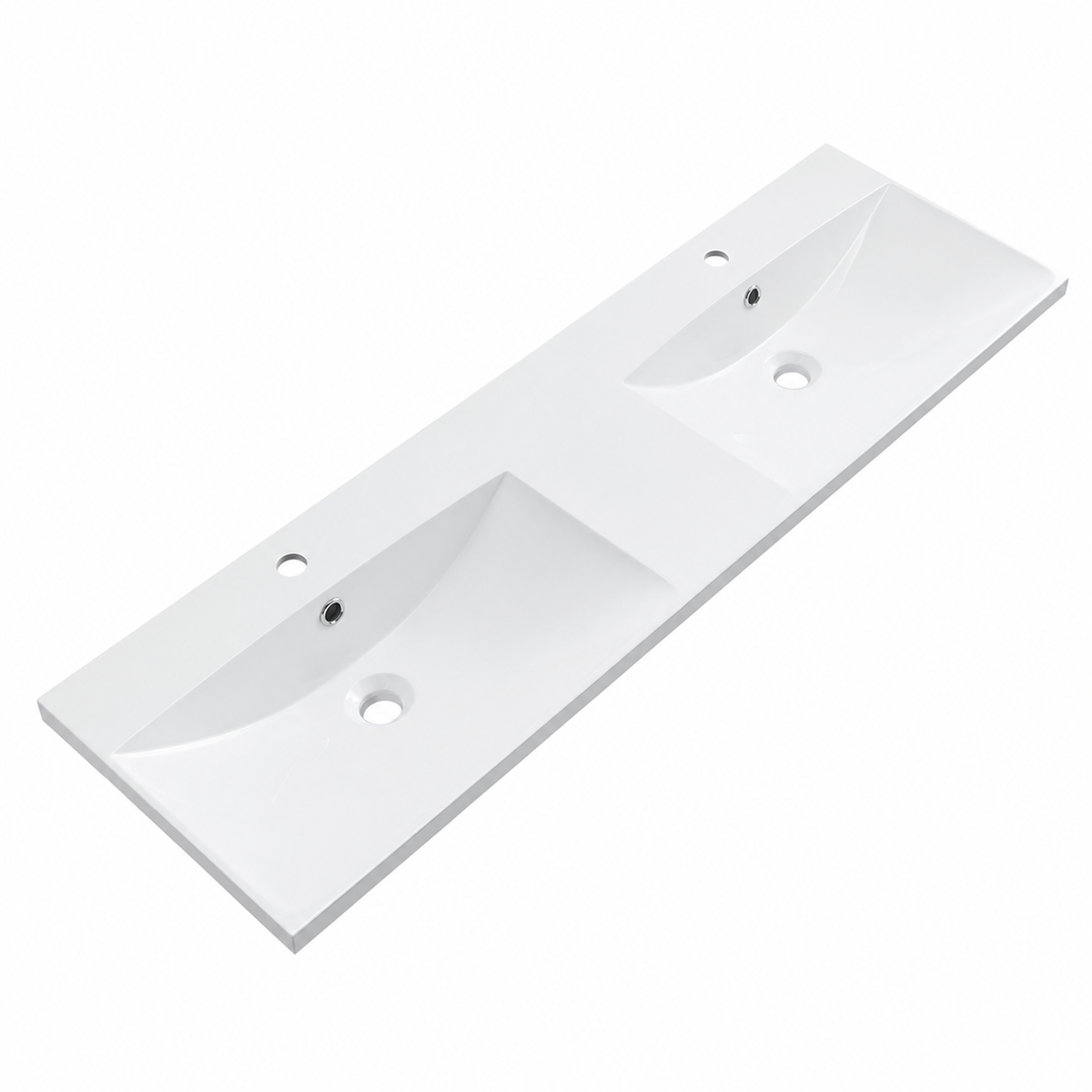Matte White Solid Surface Integrated Vanity Top Basin, Rectangular RS1524-D – 1522 × 455 × 165 mm · Double Bowl