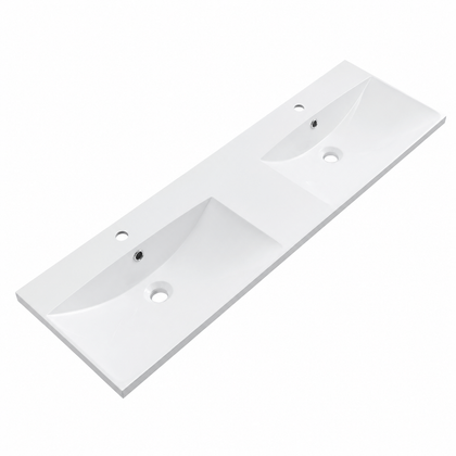 Matte White Solid Surface Integrated Vanity Top Basin, Rectangular RS1524-D – 1522 × 455 × 165 mm · Double Bowl
