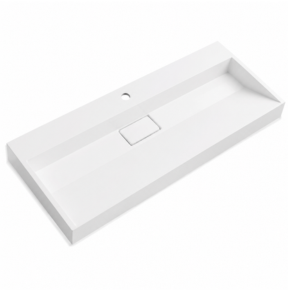 Matte White Solid Surface Rectangular Vanity Basin with Single Tap Hole RS6001-1000 – 1000 × 455 × 150 mm