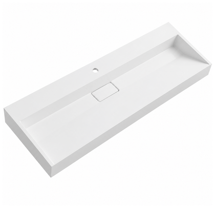Matte White Solid Surface Rectangular Vanity Basin with Single Tap Hole RS6001-1195 – 1195 × 460 × 150 mm