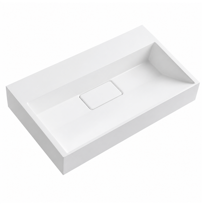 Matte White Solid Surface Rectangular Vanity Basin with Single Tap Hole RS6001-600 – 600 × 370 × 150 mm