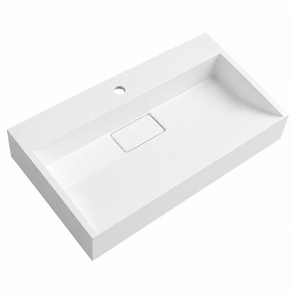 Matte White Solid Surface Rectangular Vanity Basin with Single Tap Hole RS6001-700 – 700 × 460 × 150 mm