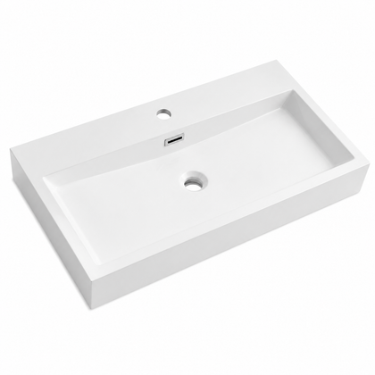 Rectangular Solid Surface Countertop Wash Basin, Single Faucet Hole RS6002-765 – 765 × 420 × 125 mm