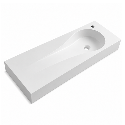 Solid Surface Teardrop Vanity Top Basin with Integrated Sloped Bowl RS6041-1095 – 1095 × 375 × 130 mm
