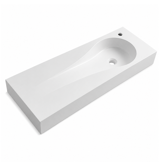 Solid Surface Teardrop Vanity Top Basin with Integrated Sloped Bowl RS6041-1095 – 1095 × 375 × 130 mm