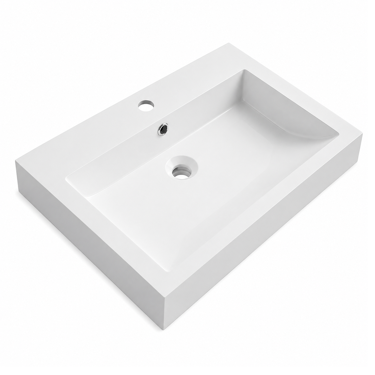 Square Solid Surface Basin with Sloped Back Shelf Ledge RS6049-600 – 600 × 480 × 140 mm
