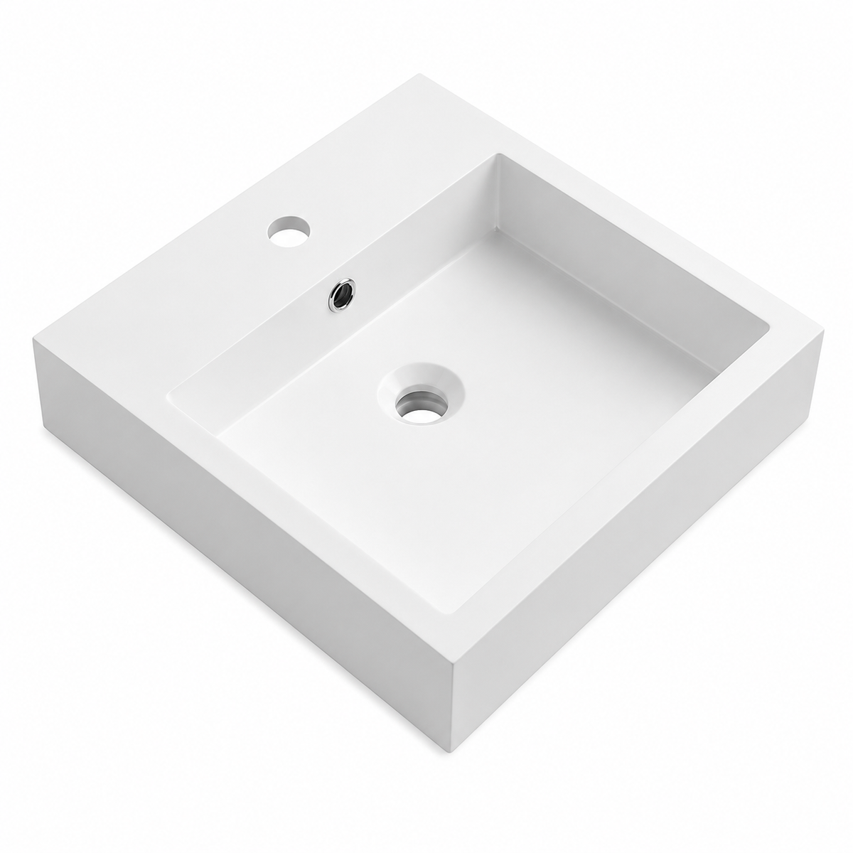 Square Solid Surface Countertop Vanity Basin with Overflow 450x450mm RS6050-450 – 450 × 450 × 130 mm