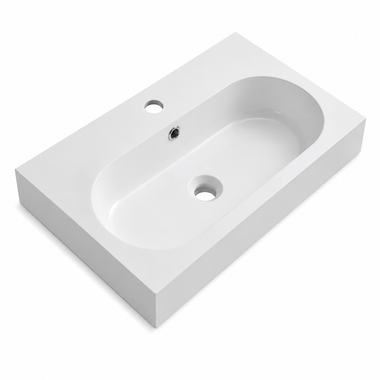 Compact Solid Surface Vanity Basin with Oval Bowl, 590mm RS6051-590 – 590 × 370 × 150 mm
