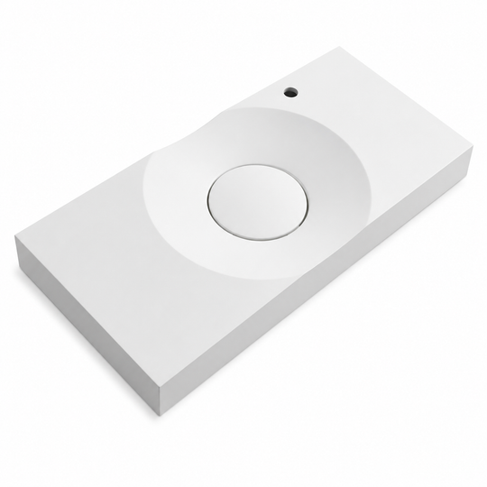 Rectangular Solid Surface Vanity Basin with Integral Round Bowl, Matte White 1000mm RS6059-1000 – 1000 × 480 × 110 mm