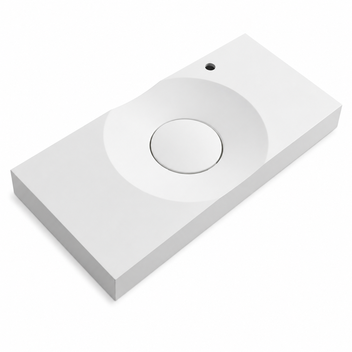 Rectangular Solid Surface Vanity Basin with Integral Round Bowl, Matte White 1000mm RS6059-1000 – 1000 × 480 × 110 mm