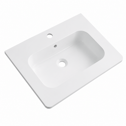 Matte White Solid Surface Integrated Vanity Top Basin, Rectangular RS615-Y – 615 × 472 × 140 mm · Color