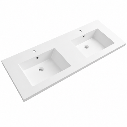 Double Bowl Solid Surface Vanity Top with Two Rectangular Basins RSAB1524 – 1524 × 550 × 200 mm