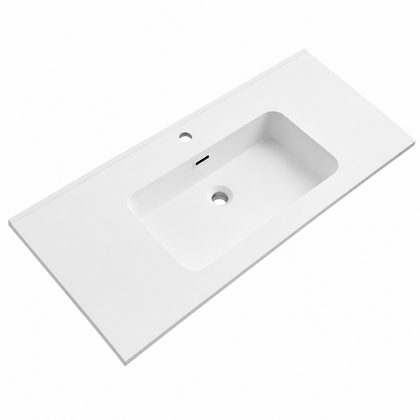 Integral Solid Surface Vanity-Top Basin with Single-Hole Countertop RSB1010MW – 1010 × 465 × 158 mm · Matte White