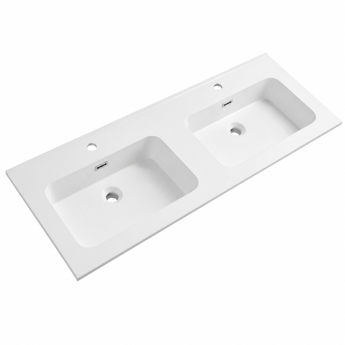 Integral Solid Surface Vanity-Top Basin with Single-Hole Countertop RSB1210-D – 1210 × 465 × 158 mm · Double Bowl