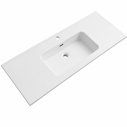 Integral Solid Surface Vanity-Top Basin with Single-Hole Countertop RSB1210MW – 1210 × 465 × 158 mm · Matte White