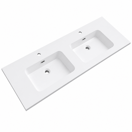 Integral Solid Surface Vanity-Top Basin with Single-Hole Countertop RSB1500-D – 1500 × 465 × 158 mm · Double Bowl