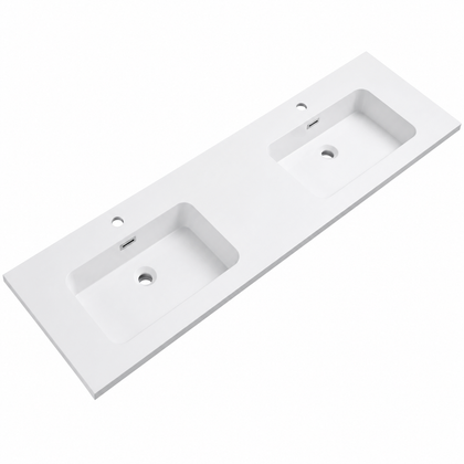 Integral Solid Surface Vanity-Top Basin with Single-Hole Countertop RSB1800-D – 1800 × 465 × 158 mm · Double Bowl