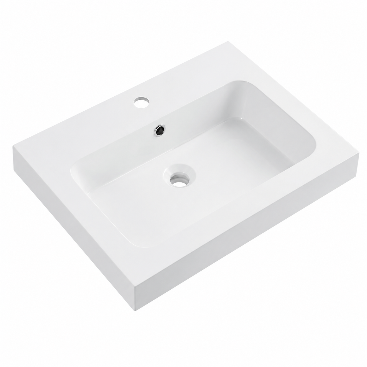 Integral Solid Surface Vanity-Top Basin with Single-Hole Countertop RSB600-2 – 600 × 465 × 158 mm · Type 2