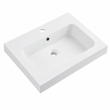 Integral Solid Surface Vanity-Top Basin with Single-Hole Countertop RSB600-2 – 600 × 465 × 158 mm · Type 2