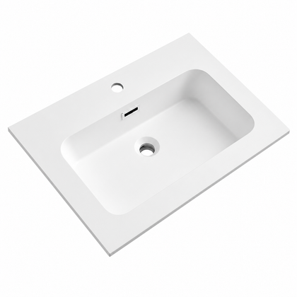 Integral Solid Surface Vanity-Top Basin with Single-Hole Countertop RSB610MW – 610 × 465 × 158 mm · Matte White