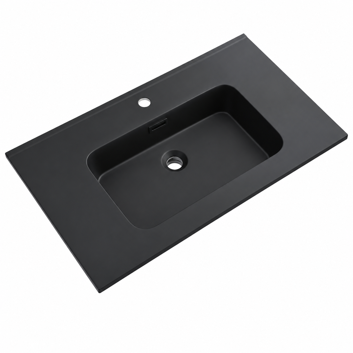 Integral Solid Surface Vanity-Top Basin with Single-Hole Countertop RSB810MB – 810 × 465 × 158 mm · Matte Black