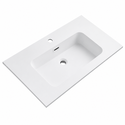 Integral Solid Surface Vanity-Top Basin with Single-Hole Countertop RSB810MW – 810 × 465 × 158 mm · Matte White