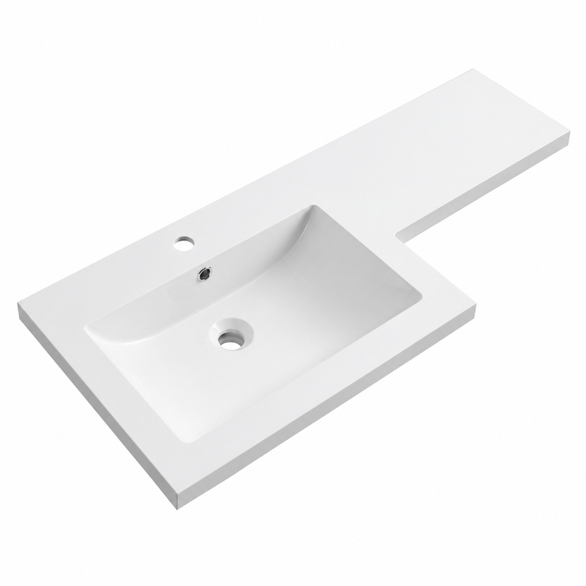 Offset Solid Surface Vanity-Top Basin with Integrated Countertop Ledge RSBG1100L – 1100 × 450 × 160 mm · Left