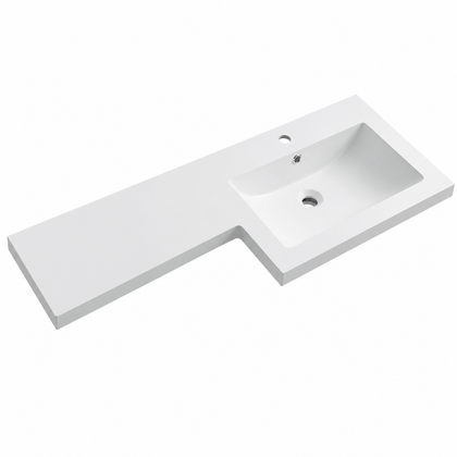 Offset Solid Surface Vanity-Top Basin with Integrated Countertop Ledge RSBG1100R – 1100 × 450 × 160 mm · Right