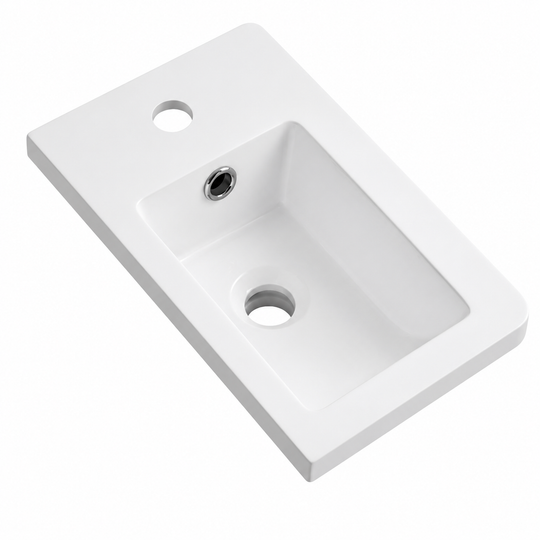 Compact 400mm Solid Surface Cloakroom Basin, Corner Tap RSBG400MM – 400 × 222 × 140 mm