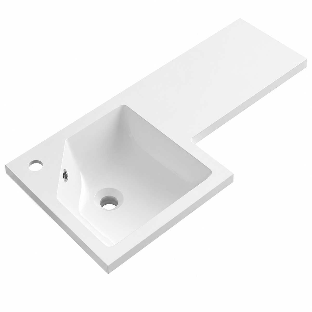 Offset Solid Surface Vanity-Top Basin with Integrated Countertop Ledge RSBG900L – 900 × 380 × 160 mm · Left
