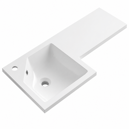 Offset Solid Surface Vanity-Top Basin with Integrated Countertop Ledge RSBG900L – 900 × 380 × 160 mm · Left