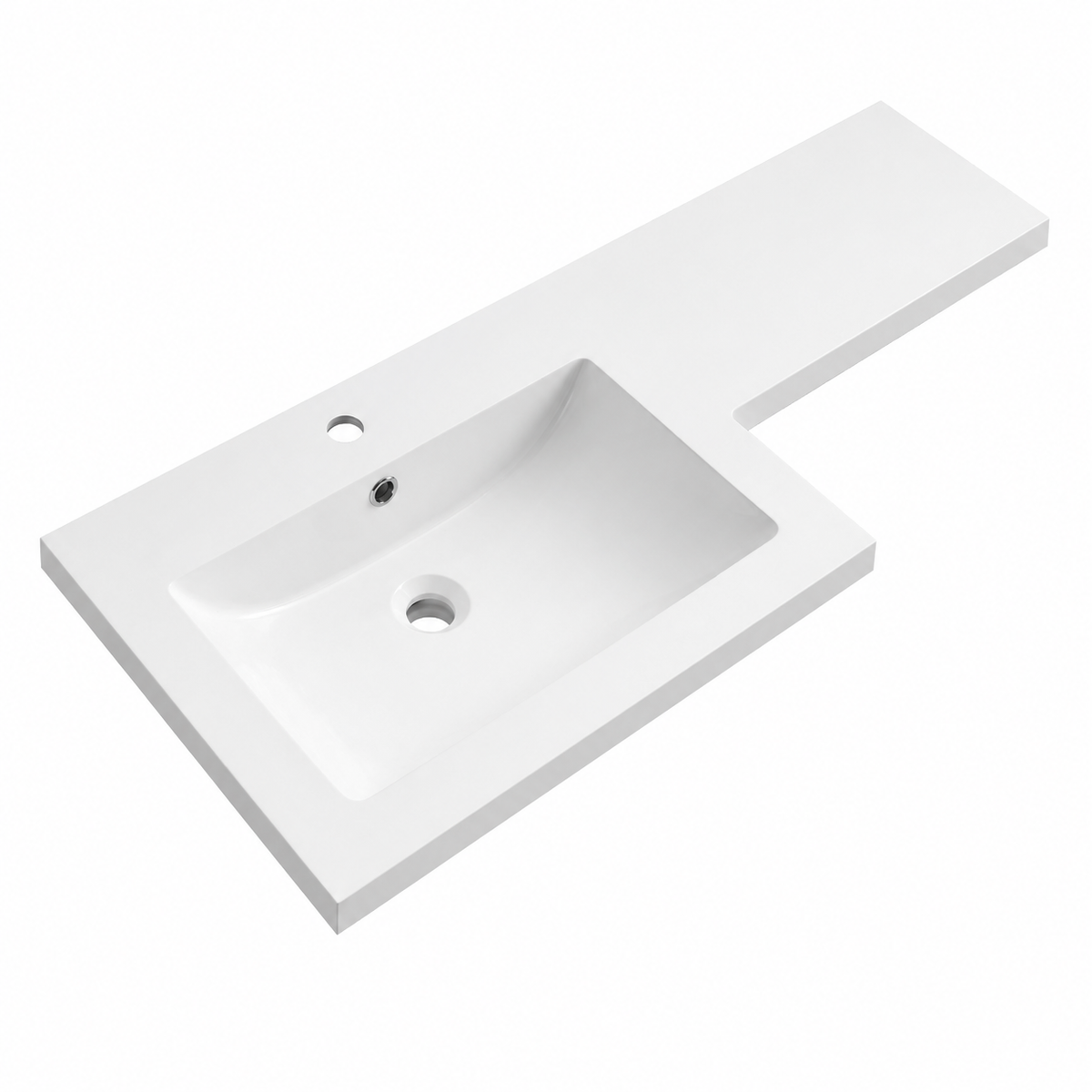 Offset Solid Surface Vanity-Top Basin with Integrated Countertop Ledge RSBG900R – 900 × 380 × 160 mm · Right