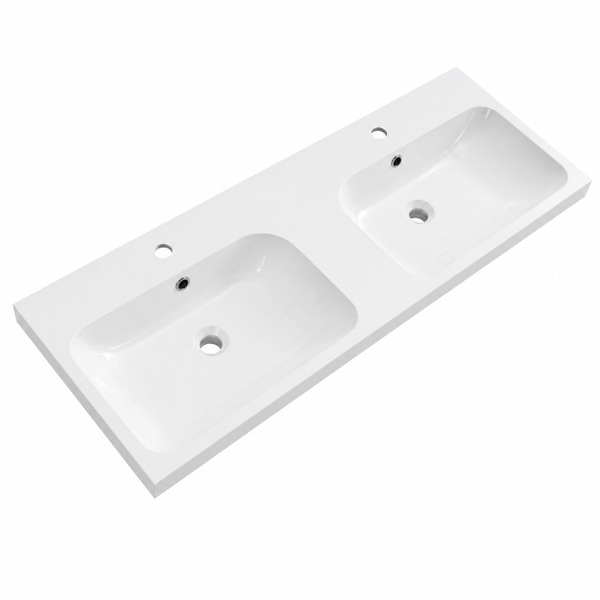 Solid Surface Integrated Vanity-Top Basin with Rectangular Bowl RSD1200D – 1200 × 465 × 165 mm · Double Bowl