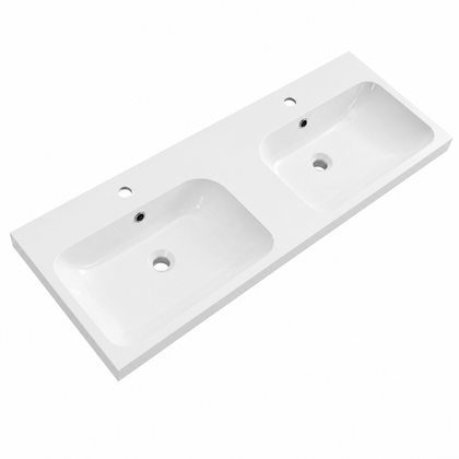 Solid Surface Integrated Vanity-Top Basin with Rectangular Bowl RSD1200D – 1200 × 465 × 165 mm · Double Bowl