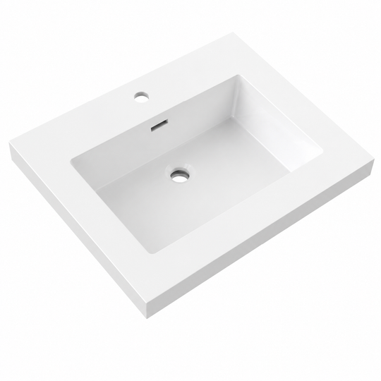 Solid Surface Integrated Rectangular Vanity Top Basin (Single Faucet Hole) RSF600-1 – 600 × 300 × 180 mm · Type 1