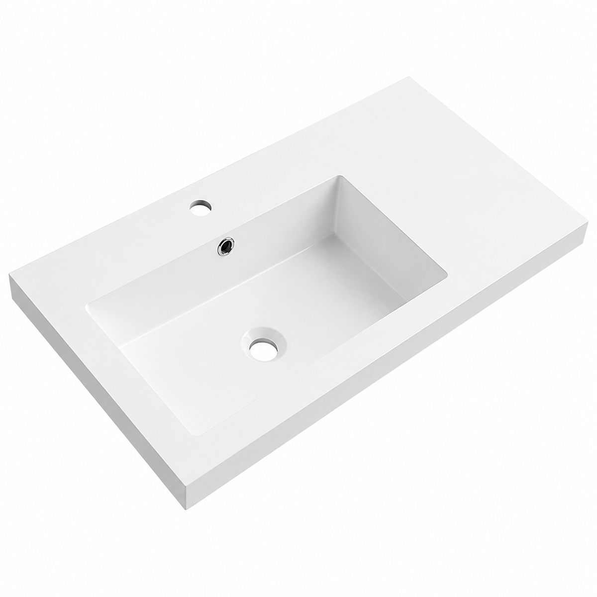Rectangular Solid Surface Integrated Vanity-Top Basin with Side Counter RSF750L – 750 × 460 × 170 mm · Left