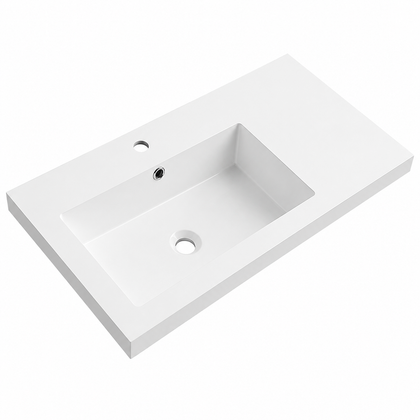 Rectangular Solid Surface Integrated Vanity-Top Basin with Side Counter RSF750L – 750 × 460 × 170 mm · Left