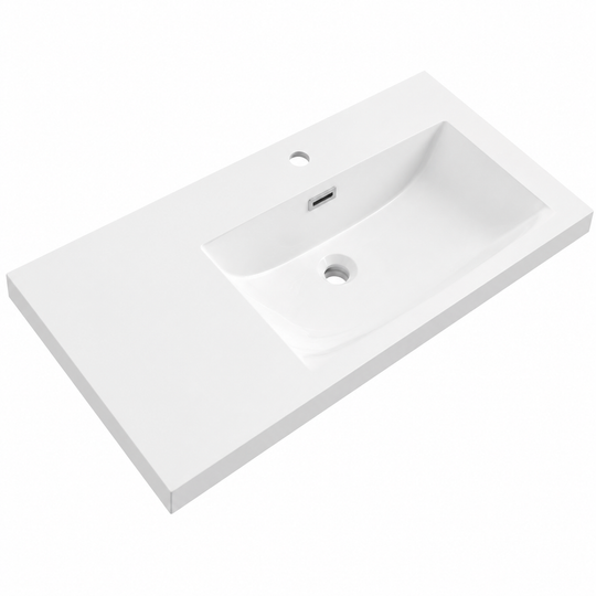 Offset Rectangular Solid Surface Vanity Basin with Integrated Counter RSG800R – 800 × 480 × 195 mm · Right