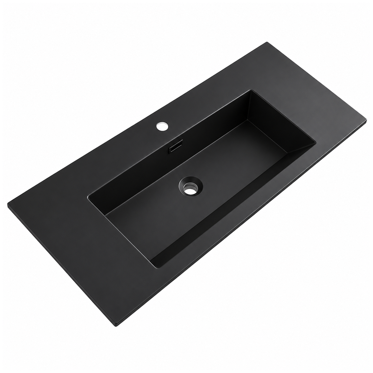 600mm Solid Surface Integrated Vanity Top Basin, Center Rectangular Bowl RSJ1000MB – 1000 × 460 × 168 mm · Matte Black
