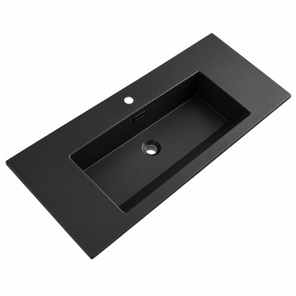 600mm Solid Surface Integrated Vanity Top Basin, Center Rectangular Bowl RSJ1000MB – 1000 × 460 × 168 mm · Matte Black