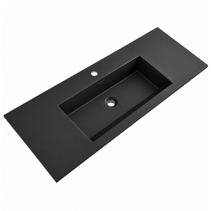 600mm Solid Surface Integrated Vanity Top Basin, Center Rectangular Bowl RSJ1200MB – 1200 × 460 × 168 mm · Matte Black