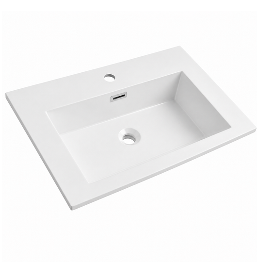 600mm Solid Surface Integrated Vanity Top Basin, Center Rectangular Bowl RSJ600 – 600 × 460 × 168 mm