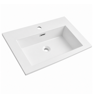 600mm Solid Surface Integrated Vanity Top Basin, Center Rectangular Bowl RSJ600 – 600 × 460 × 168 mm