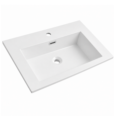 600mm Solid Surface Integrated Vanity Top Basin, Center Rectangular Bowl RSJ600 – 600 × 460 × 168 mm