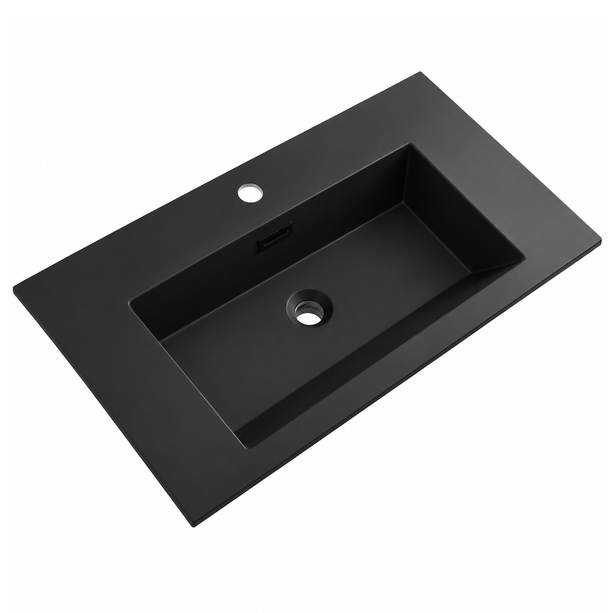 600mm Solid Surface Integrated Vanity Top Basin, Center Rectangular Bowl RSJ750MB – 750 × 460 × 168 mm · Matte Black