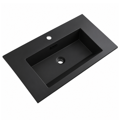 600mm Solid Surface Integrated Vanity Top Basin, Center Rectangular Bowl RSJ750MB – 750 × 460 × 168 mm · Matte Black
