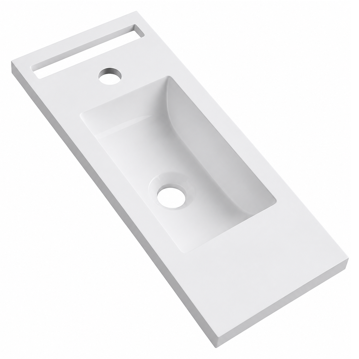 Slim 555mm Solid Surface Wall-Hung Basin With Integrated Towel Bar RSL555 – 555 × 225 × 95 mm